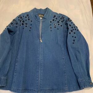 Bob Mackie Blue Jean Jacket with Black Embellishments